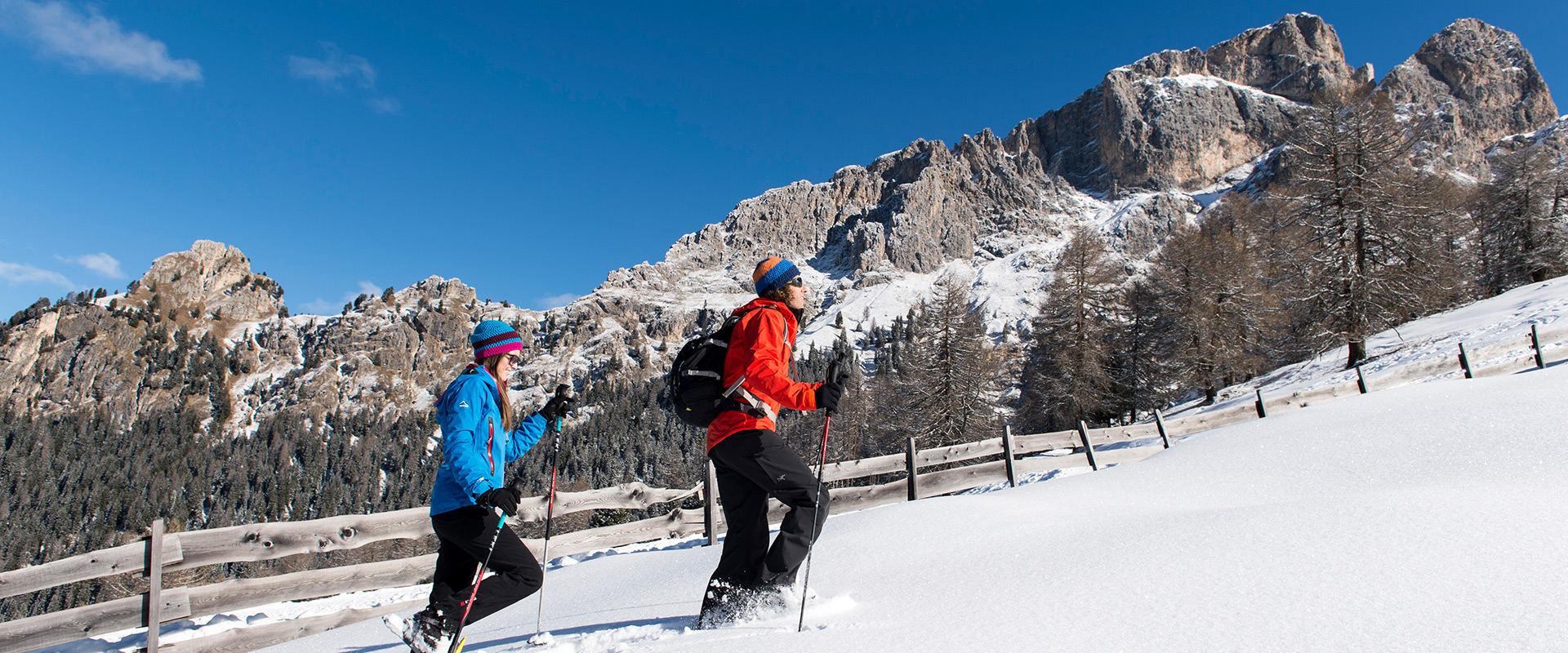 Winter hiking to the Seiser Alm in South Tyrol
